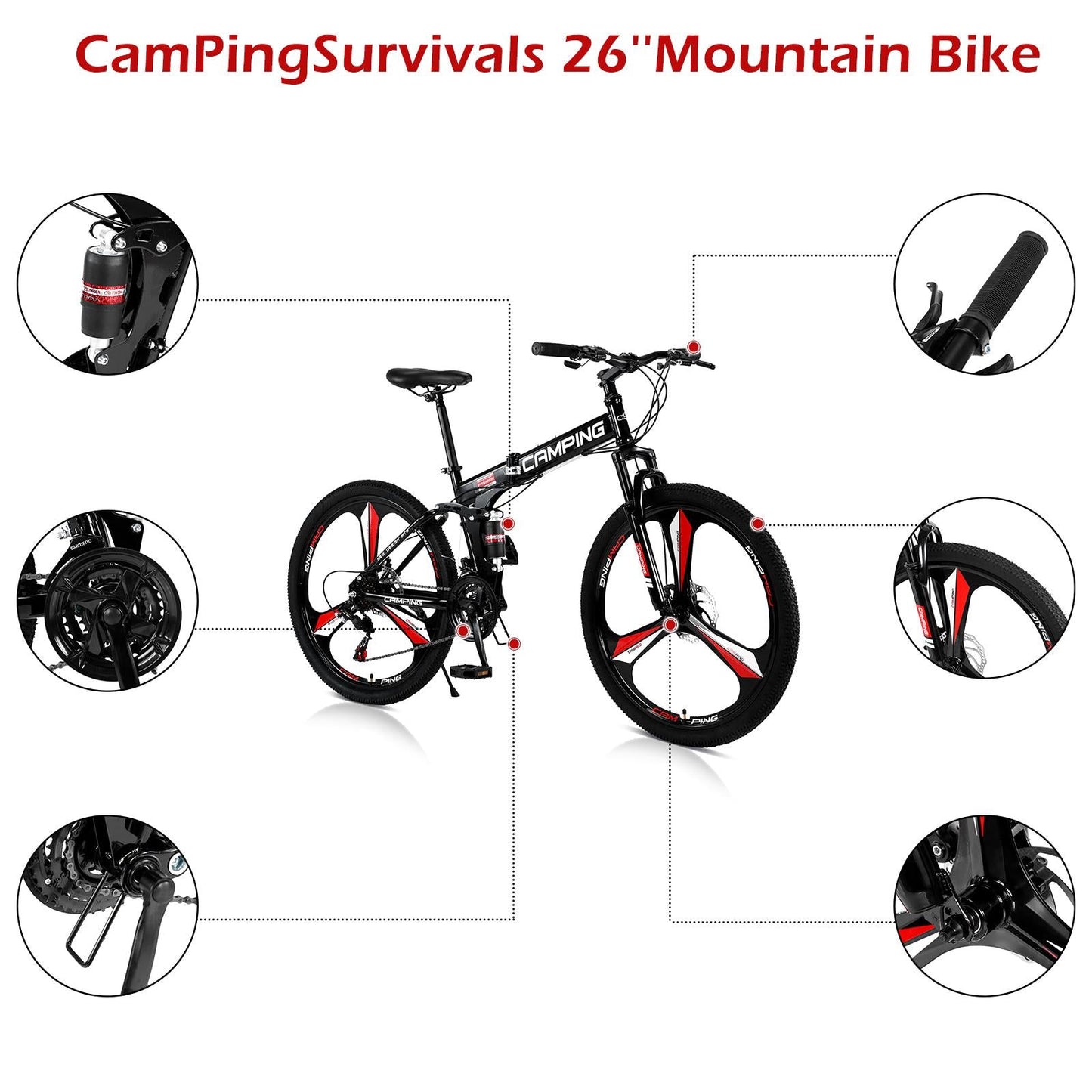 Zimtown 26" Folding Mountain Bike, Shimano 21 Speed MTB Bicycle for Adults, Black