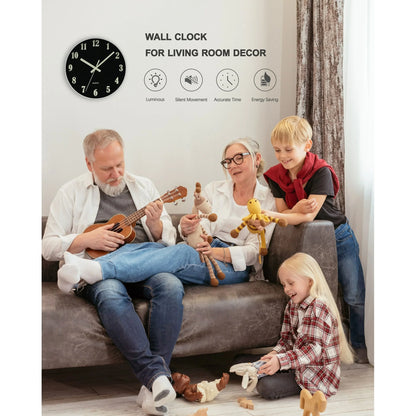 QKURT Modern Night Light Wall Clock, 10 Inch Silent Non-Ticking Quartz Wall Clocks, Glow in The Dark Battery Operated Decorative Wall Clock for Bedroom, Kitchen, Living Room