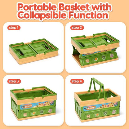 JUGAAD LIFE Play Food Set for Kids Kitchen, Pretend Play Food Toy with Basket, Cutting Food Fruits and Vegetables Toys, Christmas Birthday Gift for Toddlers Girls Boys