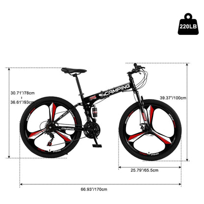 Zimtown 26" Folding Mountain Bike, Shimano 21 Speed MTB Bicycle for Adults, Black