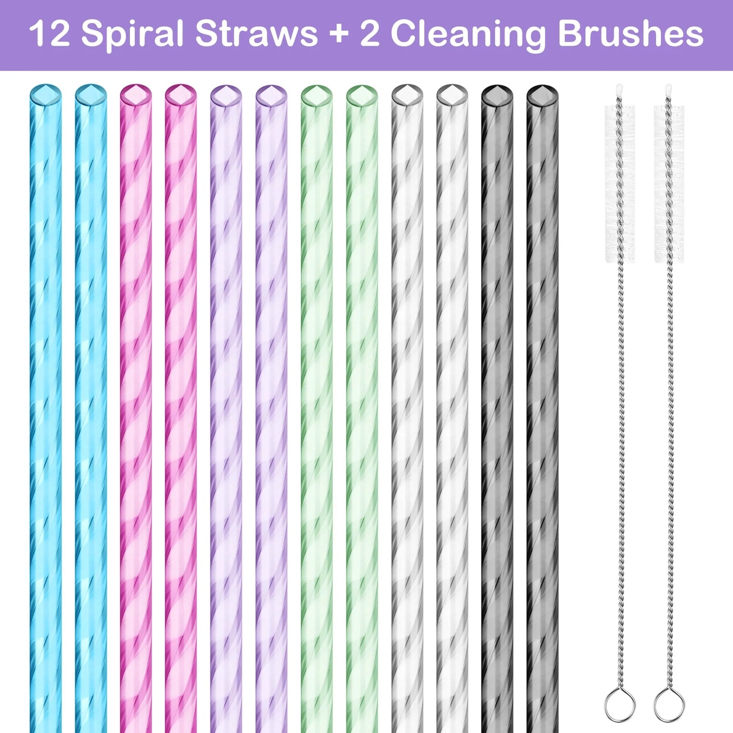NiHome 12PCS Wave Pattern Plastic Drinking Straws for Stanley 40oz Tumbler with 2 Cleaning Brushes, 12 Long Durable PETG BPA-Free & Non-Toxic for Water, Cold Drinks, Milkshakes(Mixed Colors)