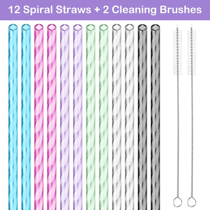 NiHome 12PCS Wave Pattern Plastic Drinking Straws for Stanley 40oz Tumbler with 2 Cleaning Brushes, 12 Long Durable PETG BPA-Free & Non-Toxic for Water, Cold Drinks, Milkshakes(Mixed Colors)