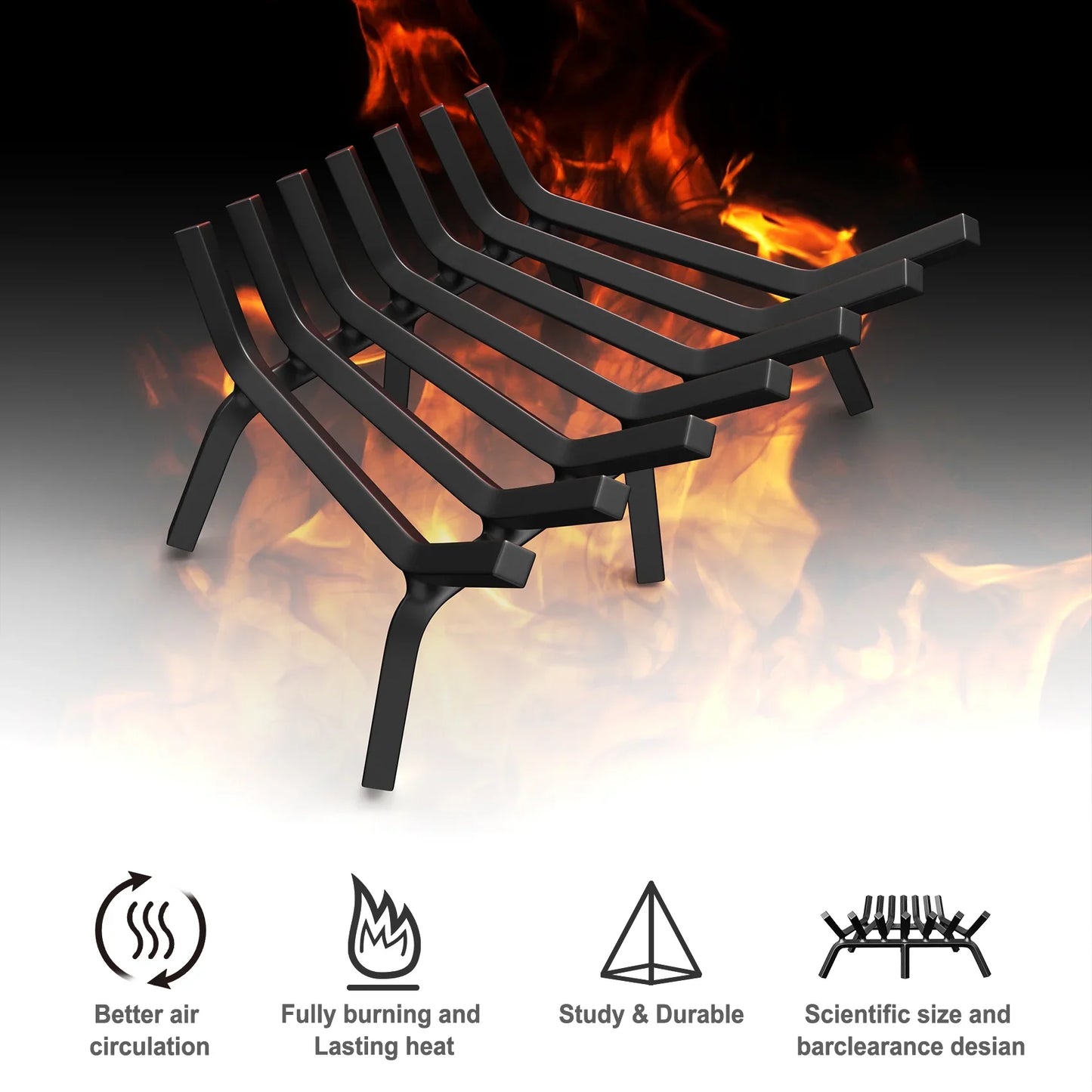 JOZ Fireplace Grate 21 inch Solid Steel Heavy Duty Firewood Log Burning Rack 3/4" Bar Fire Grates for Outdoor Kindling Tools Pit Indoor Fireplace Log Holder Wrought Iron Wood Stove