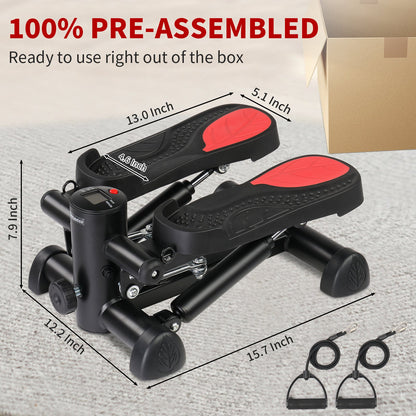 Zimtown Mini Stair Stepper with Resistance Bands, Portable Stepper Exercise Machine, Adjustable Resistance Design, Red