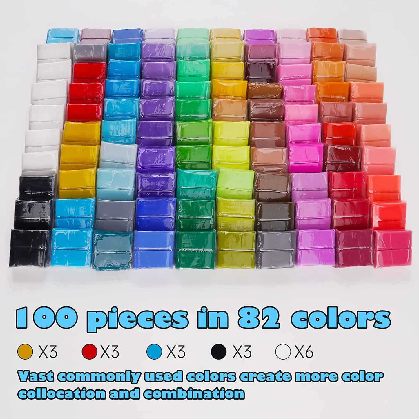 Tomorotec 100PCS Polymer Clay Value Pack 82 Colors in Bulk Small Blocks Starter Kit with Tools, Individually Wrapped Oven Modeling Clay, Molding DIY Clay, Baking Clay for Sculpting for Kids Beginner