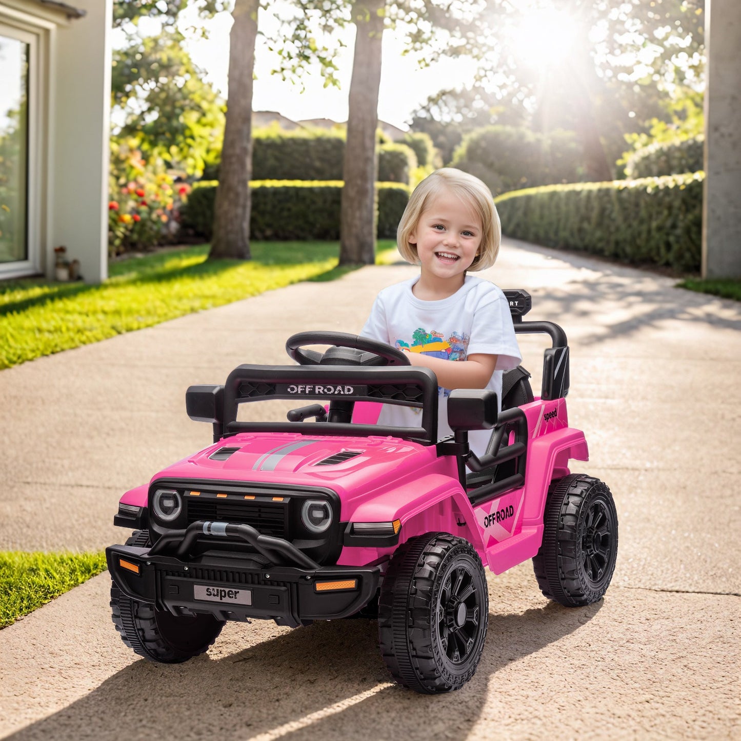 Zimtown 12V Kids Ride On Truck Car w/Parent Remote Control, Spring Suspension, LED Lights, Pink