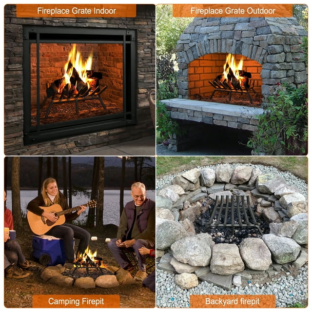 JOZ Fireplace Grate 21 inch Solid Steel Heavy Duty Firewood Log Burning Rack 3/4" Bar Fire Grates for Outdoor Kindling Tools Pit Indoor Fireplace Log Holder Wrought Iron Wood Stove