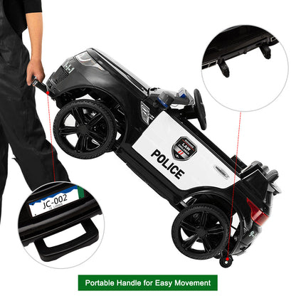 Zimtown Kids Ride On Car Police Electric Car Double Drive 12V Battery Motorized Vehicles Children's Toy Car Safe w/ Remote Control, 3 Speeds, Music, Seat Belts, LED Lights