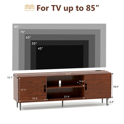 Anrist Modern TV Stand for 65/70/85 inch TV Mid Century Entertainment Centre for Living Room, Brown