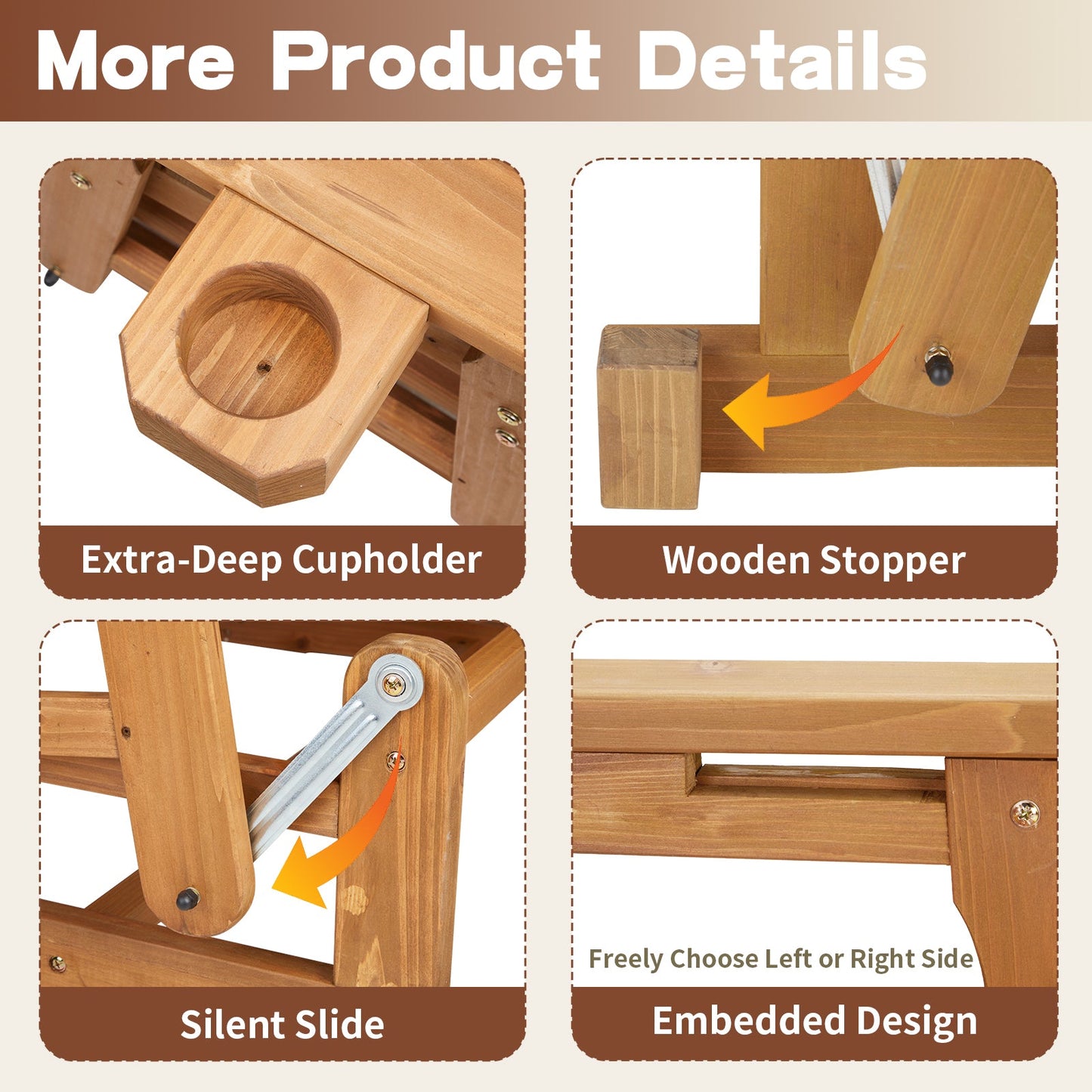 Outdoor Swing Glider Chair,2-Person Patio Wooden Glider Bench with Cup Holder