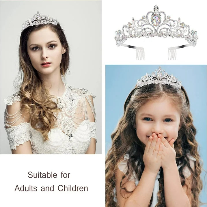 HOWAF Birthday Tiara for Women, Tiara for Women AB Rhinestone, Happy Birthday Queen Tiara for Women Birthday Crown Sash 2 Pack, Silver