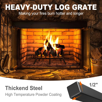 JOZ Fireplace Grate 21 inch Solid Steel Heavy Duty Firewood Log Burning Rack 3/4" Bar Fire Grates for Outdoor Kindling Tools Pit Indoor Fireplace Log Holder Wrought Iron Wood Stove