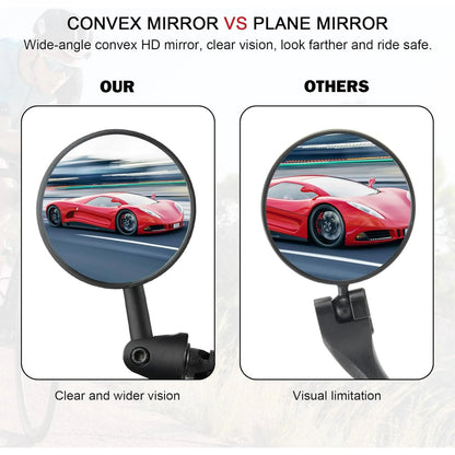 2 Pack Bike Mirrors, Adjustable Rotatable Rear View Glass Convex Mirrors, Handlebar End Rear View Mirrors for Mountain Road Bike Bicycle
