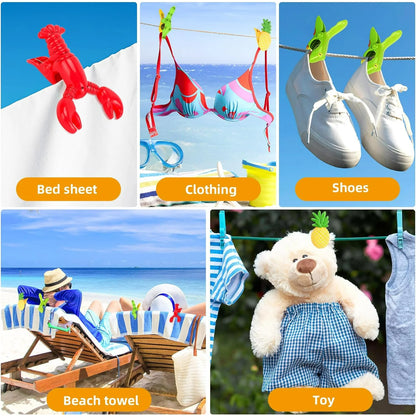 Beach Towel Clips Chair Clips Towel Holder, Large Plastic Laundry Clothespin Set Hanging Clip Clamps - Creative 4 Pack