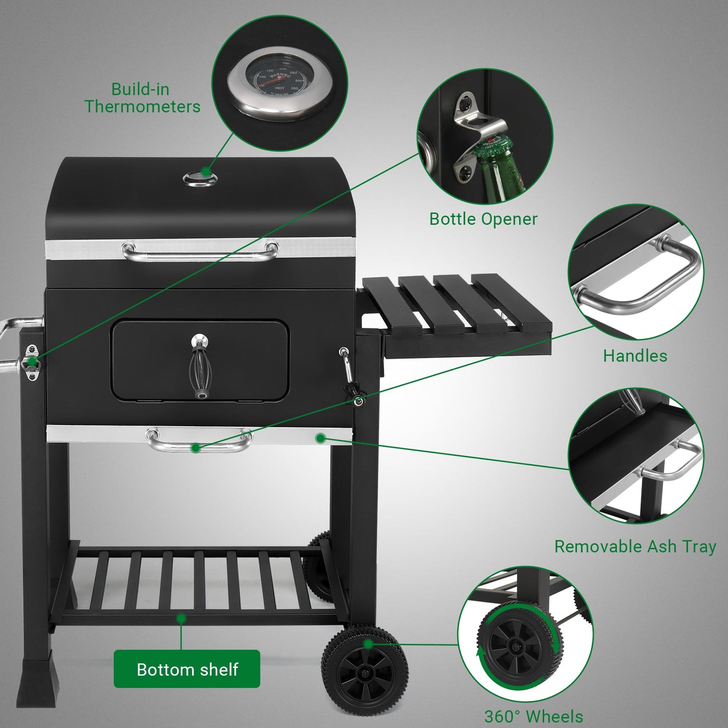 BBQ Charcoal Grill Outdoor Barbecue Pit Smoker with Double Grill,Liftable Charcoal Tray