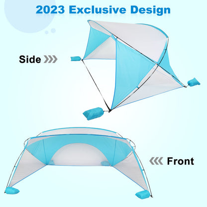 Zimtown Beach Tent UPF 50+ Sun Shelter Silver Coating Canopy with Extended Lightweight Porch Tent for Beach Sun Shade Fishing Hiking 7.87x5.9ft