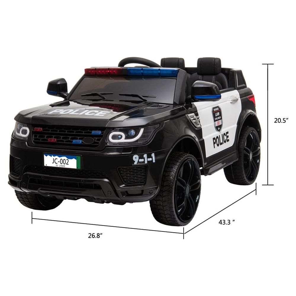Zimtown Kids Ride On Car Police Electric Car Double Drive 12V Battery Motorized Vehicles Children's Toy Car Safe w/ Remote Control, 3 Speeds, Music, Seat Belts, LED Lights