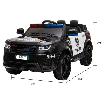 Zimtown Kids Ride On Car Police Electric Car Double Drive 12V Battery Motorized Vehicles Children's Toy Car Safe w/ Remote Control, 3 Speeds, Music, Seat Belts, LED Lights