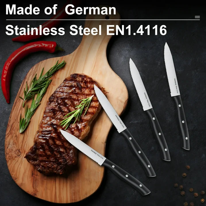 VAVSEA Kitchen Knife Set, German Knife Block Set with Sharpening Rod, 12Pcs Anti Rust Stainless Steel Knives Set, Dishwasher Safe, Black