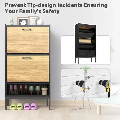 JOZ Shoe Cabinet for Entryway, Shoe Storage Cabinet Shoe Rack Organizer with 2 Flip Drawers for Hallway Bedroom Closet Living Room, Black