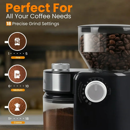 VAVSEA Burr Coffee Grinder, Electric Coffee Bean Grinder with 18 Precise Grind Settings, 3 18 Cup, for Espresso/Drip/Pour over/Cold Brew/French Press