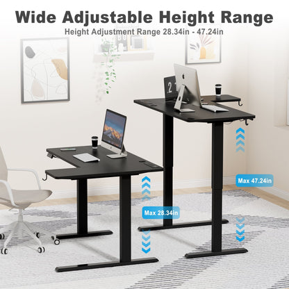 JOZ Electric Height Adjustable 47-inch Corner Stand up Desk - L-Shaped Standing Workstation, Black Table Top, Black Frame, 3CT Series
