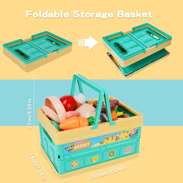 JUGAAD LIFE Play Food Set for Kids Kitchen, Pretend Play Food Toy with Basket, Cutting Food Fruits and Vegetables Toys, Christmas Birthday Gift for Toddlers Girls Boys